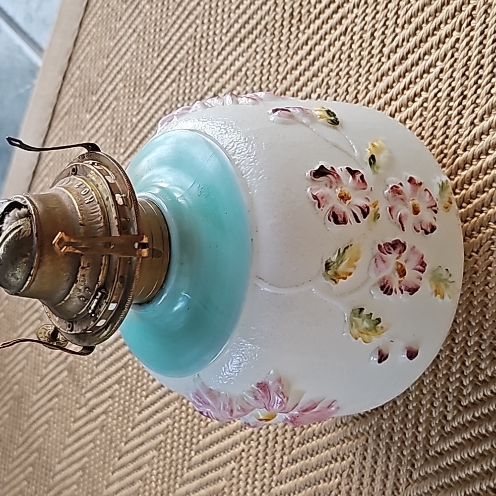 Vintage No. 2 Queen Anne milk glass with flowers hurricane lamp - Picture 3 of 7